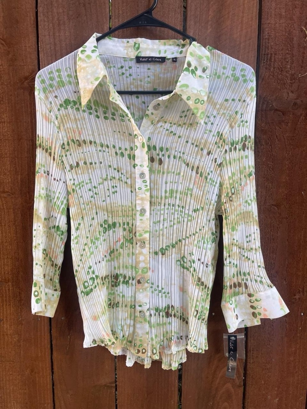 NWT Violet & Claire Pleated Crinkle Y2k Earthy Whimsy Boho Button Up Top XL